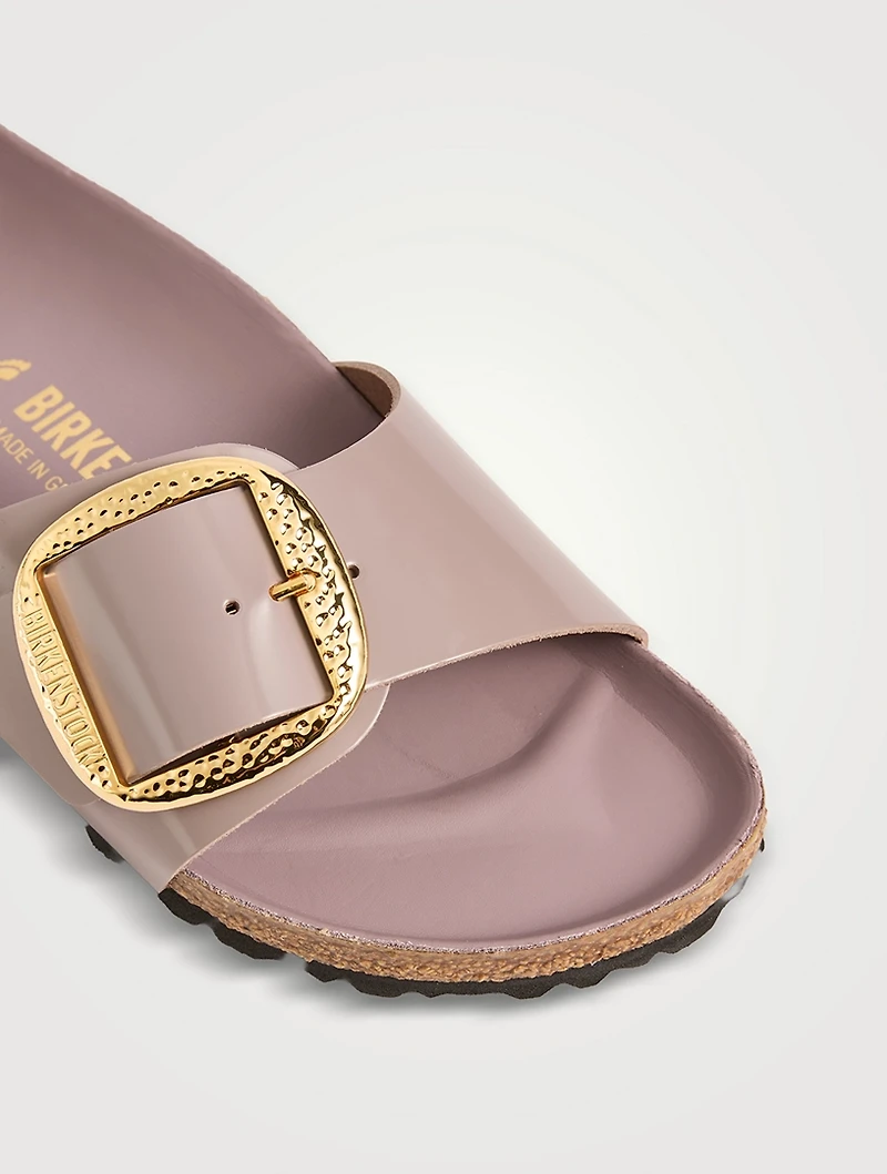 Madrid Hammered Big Buckle Leather Slide Sandals
