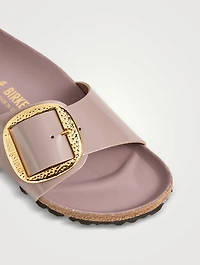 Madrid Hammered Big Buckle Leather Slide Sandals