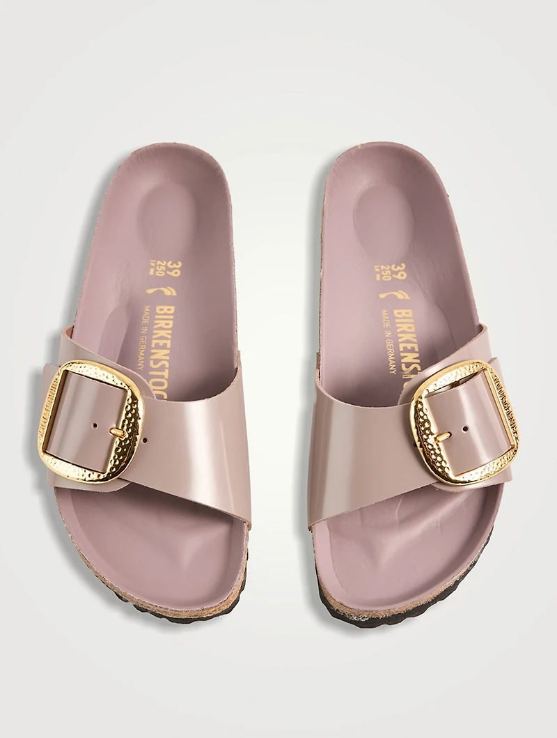 Madrid Hammered Big Buckle Leather Slide Sandals