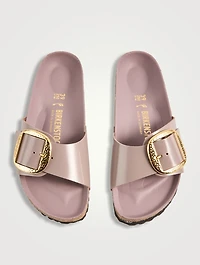 Madrid Hammered Big Buckle Leather Slide Sandals