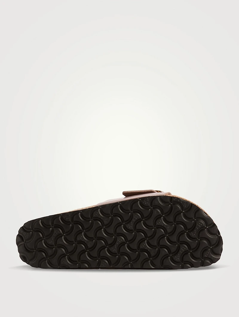 Madrid Hammered Big Buckle Leather Slide Sandals
