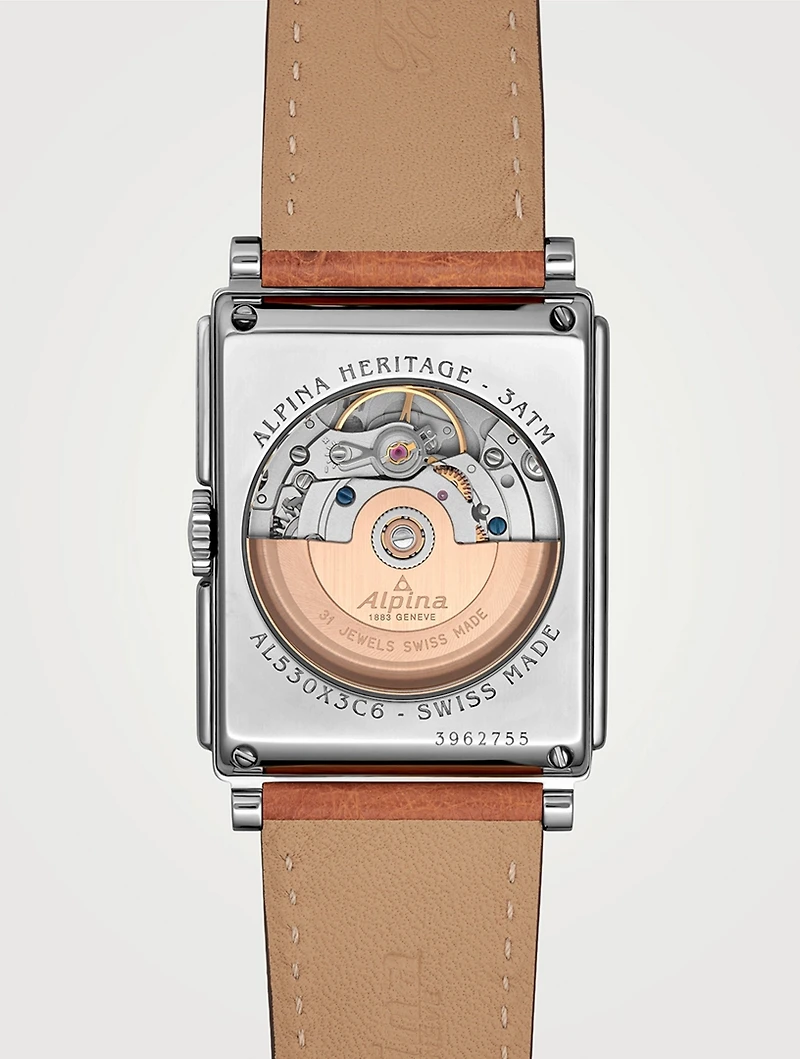 Alpiner Carrée Automatic 140 Years Stainless Steel Leather Strap Watch