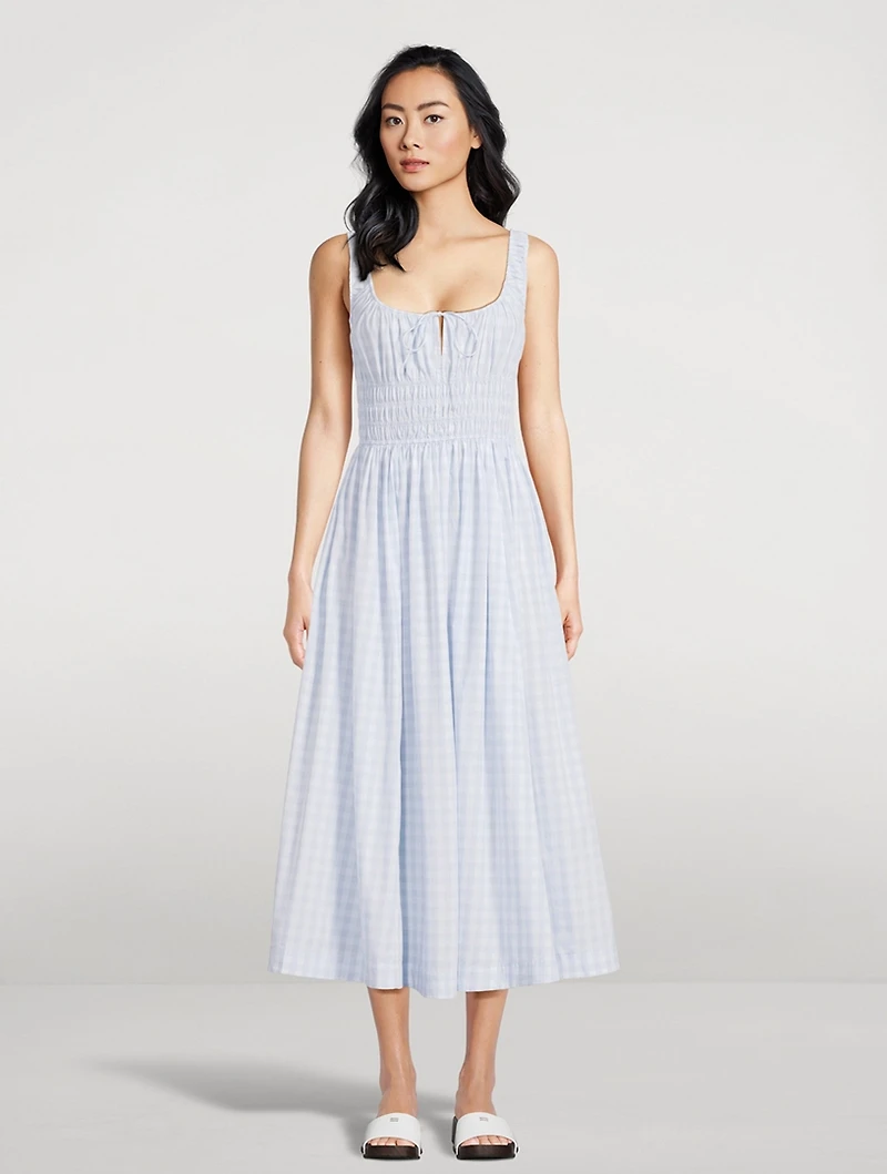 Quilla Smocked Midi Dress Gingham Print