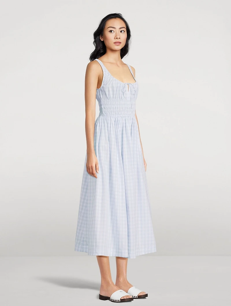 Quilla Smocked Midi Dress Gingham Print