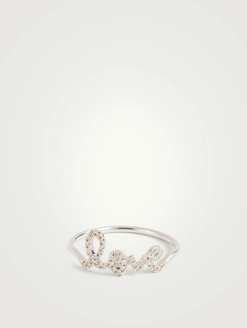 14K White Gold Love Ring With Diamonds