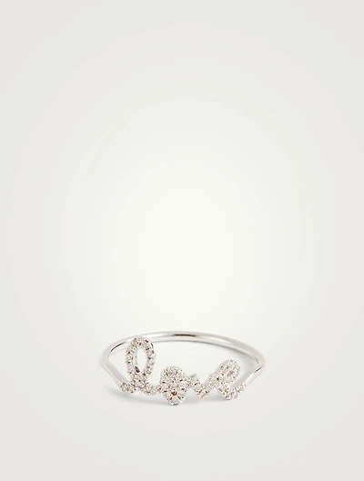 14K White Gold Love Ring With Diamonds