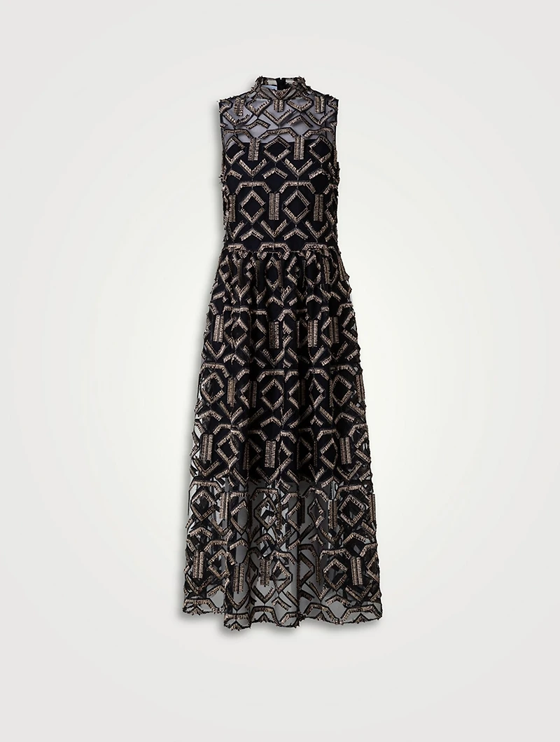 Embroidered Tulle Midi Dress