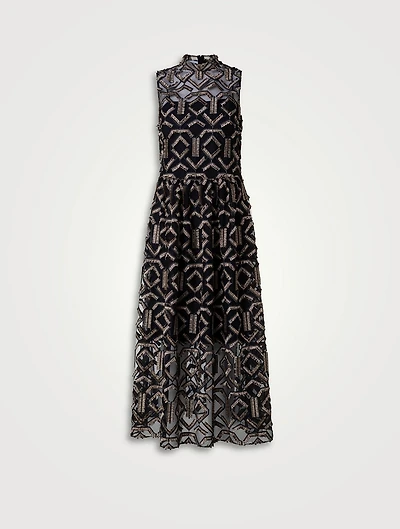 Embroidered Tulle Midi Dress
