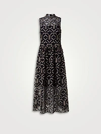 Embroidered Tulle Midi Dress