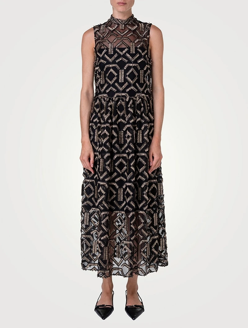 Embroidered Tulle Midi Dress