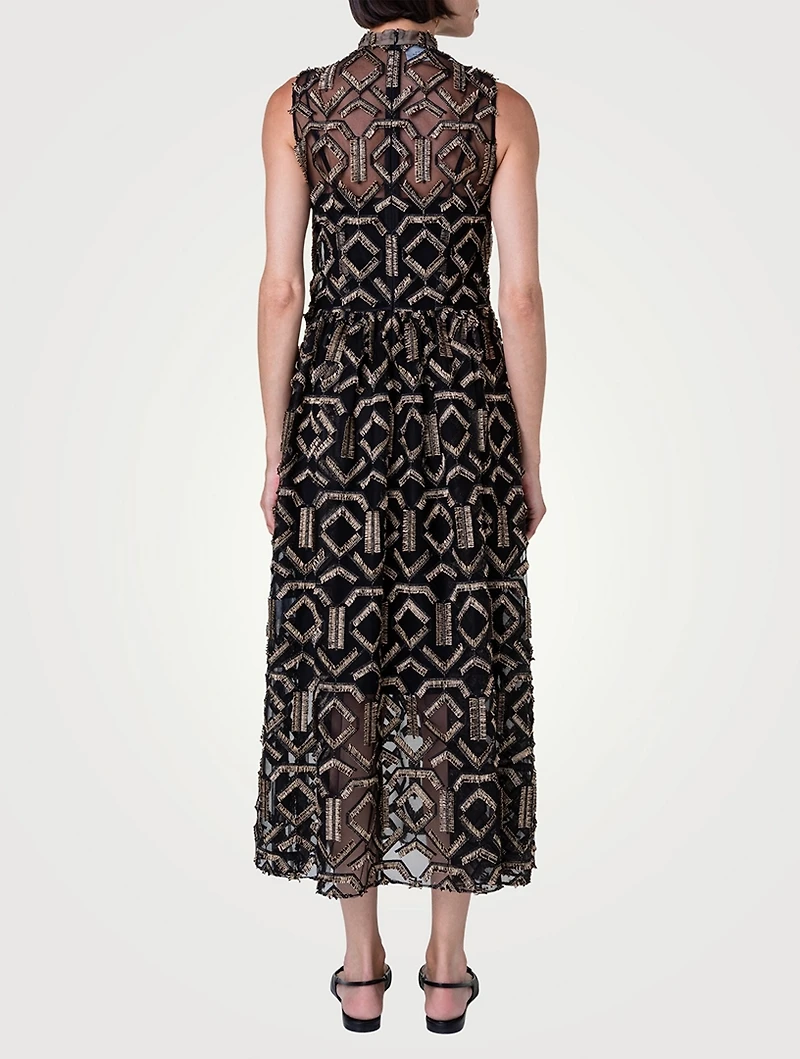 Embroidered Tulle Midi Dress