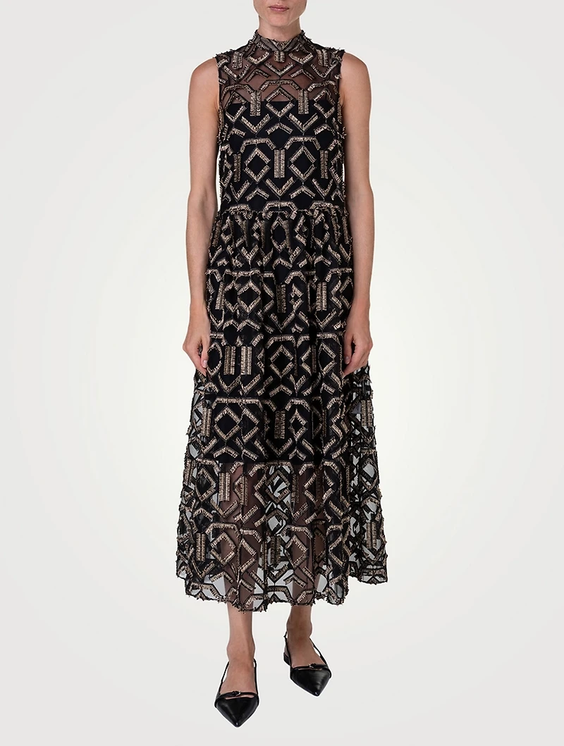 Embroidered Tulle Midi Dress