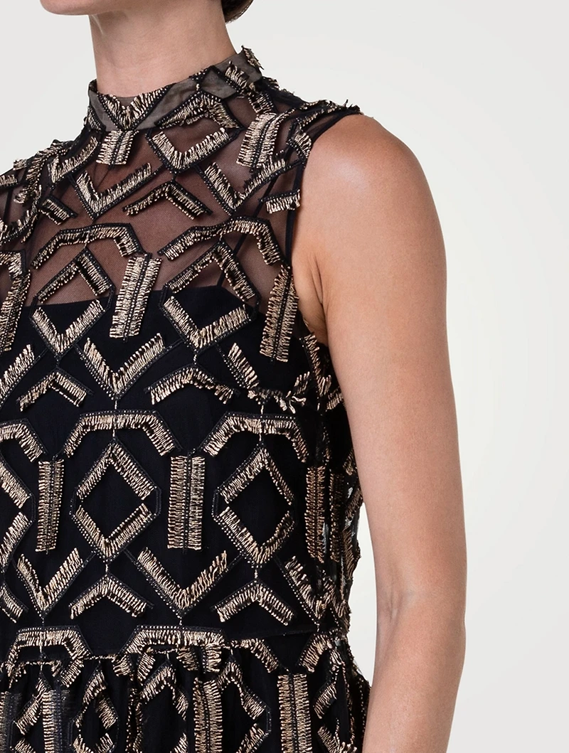 Embroidered Tulle Midi Dress