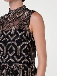 Embroidered Tulle Midi Dress
