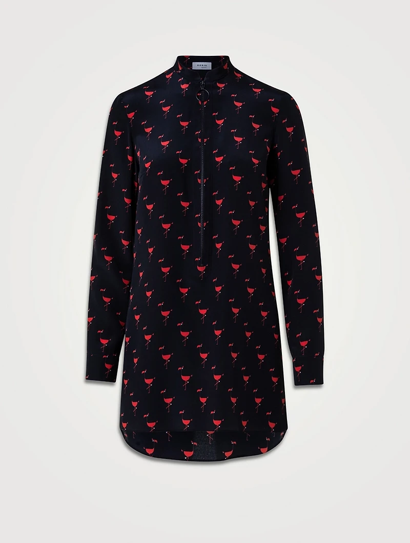 Silk Tunic Blouse Flamingo Print