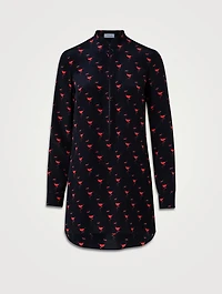 Silk Tunic Blouse Flamingo Print