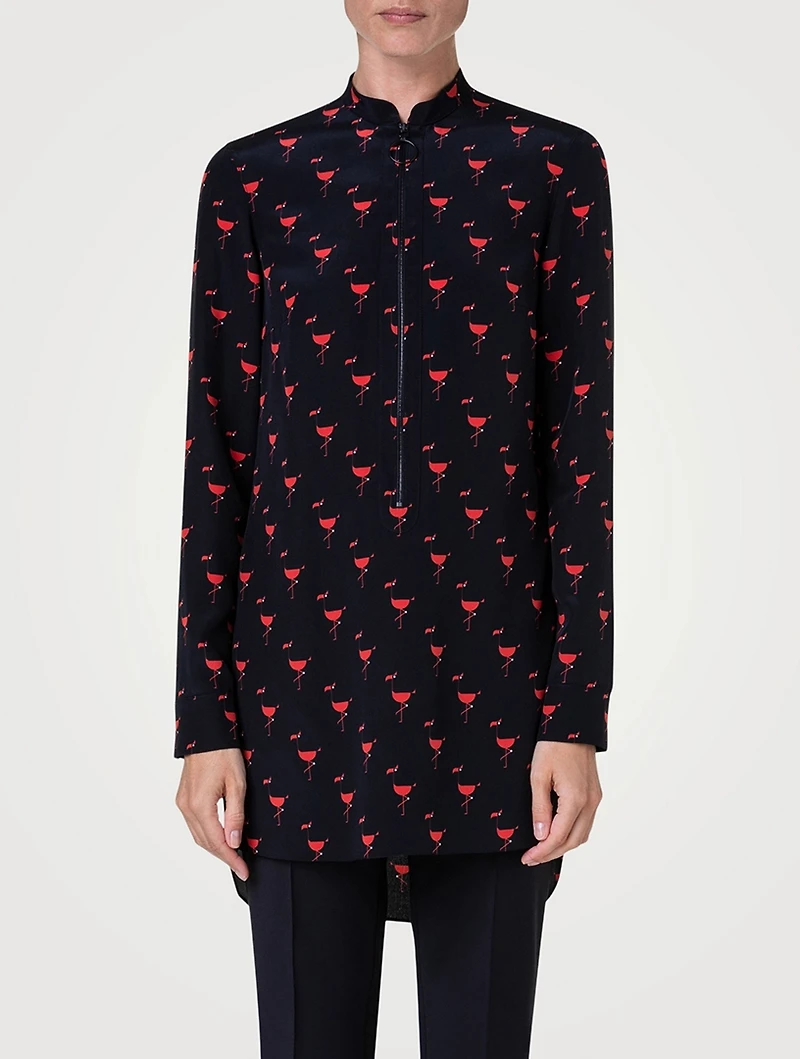 Silk Tunic Blouse Flamingo Print