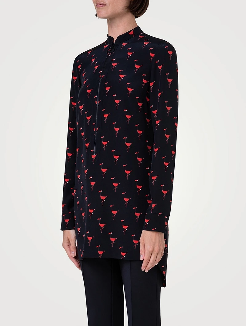Silk Tunic Blouse Flamingo Print