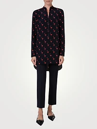 Silk Tunic Blouse Flamingo Print