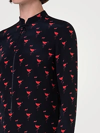 Silk Tunic Blouse Flamingo Print