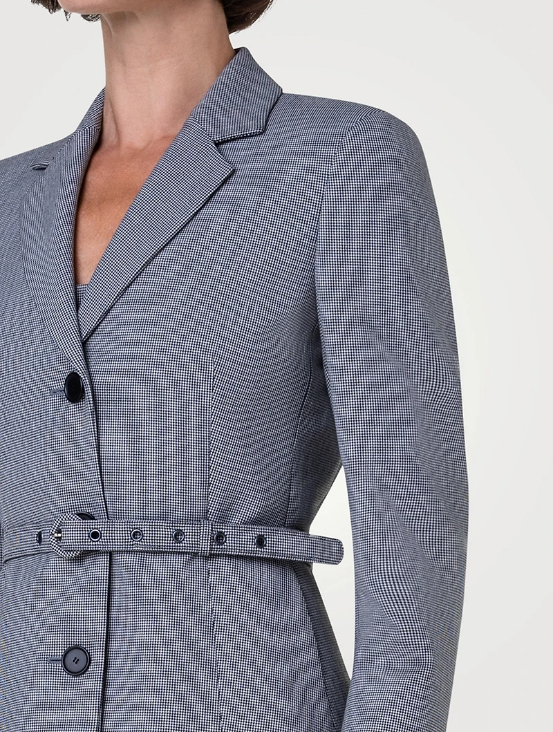 Belted Blazer Houndstooth Print