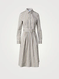 Belted Poplin Midi Dress Stripe Print