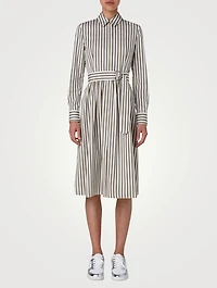 Belted Poplin Midi Dress Stripe Print