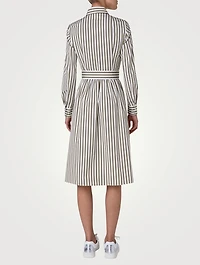 Belted Poplin Midi Dress Stripe Print