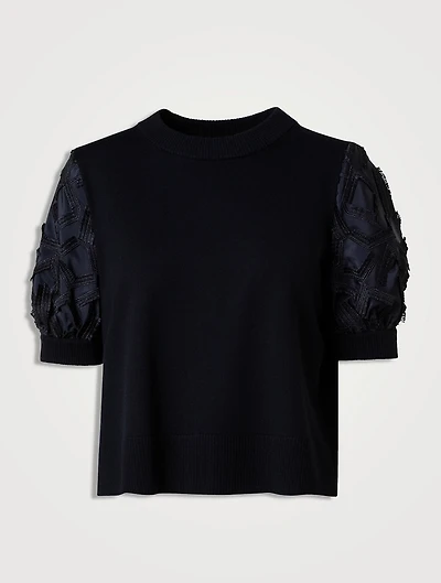 Fringe-Sleeve Wool Sweater