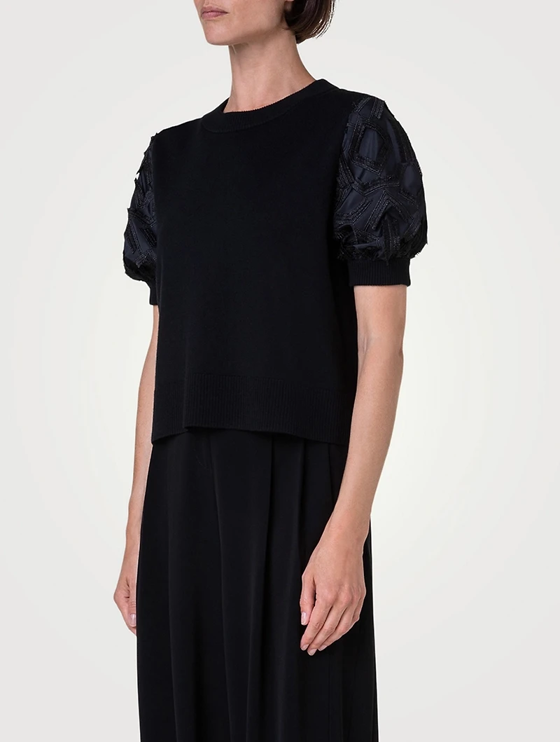 Fringe-Sleeve Wool Sweater