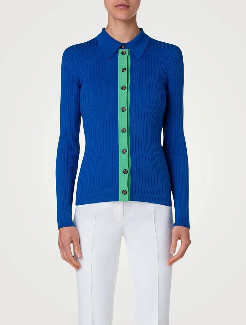 Ribbed Polo Cardigan