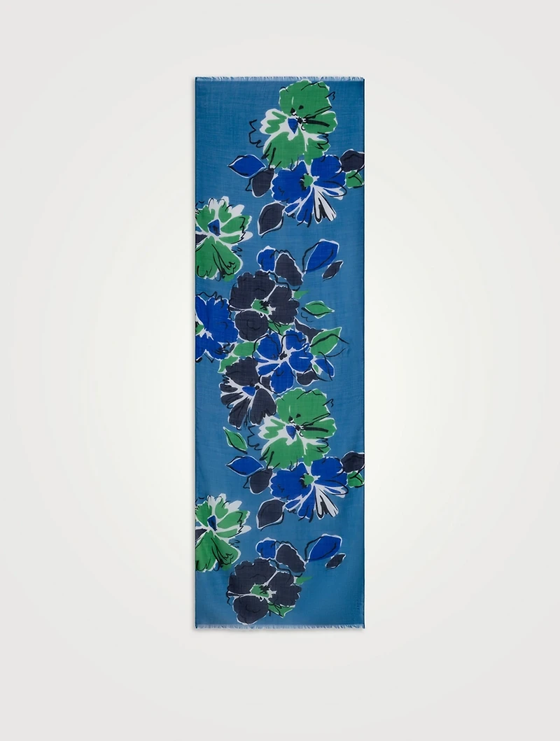 Cashmere Silk Scarf In Sketched Abraham Floral Print