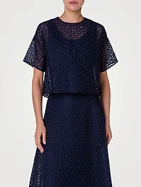 Floral-Embroidered Organza T-Shirt