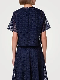 Floral-Embroidered Organza T-Shirt