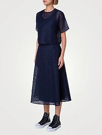 Floral-Embroidered Organza T-Shirt