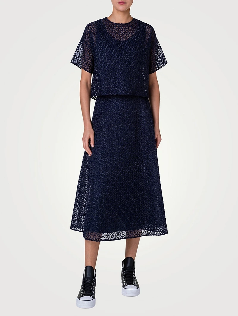 Floral-Embroidered Organza T-Shirt