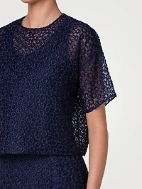 Floral-Embroidered Organza T-Shirt