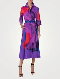 Belted Silk Voile Shirt Dress Superimposition Print