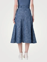 Belted Denim Midi Skirt