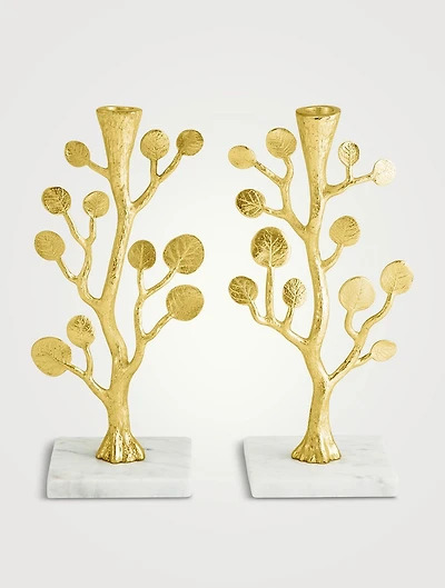 Set of Two Botanical Leaf Candleholders