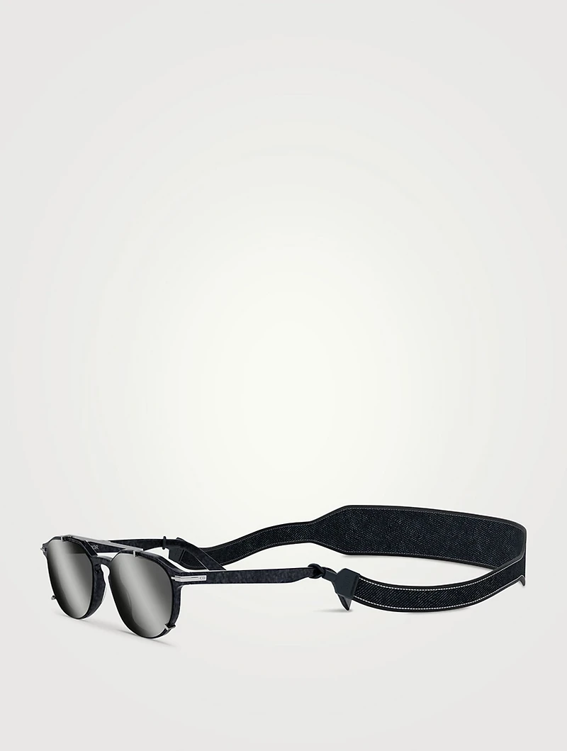 DiorBlackSuit RI Round Sunglasses with Strap