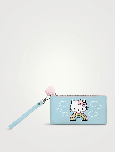 Hello Kitty Rainbow Skies Pencil Pouch With Wrist Strap And Decorative Pull