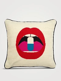 Lips Full Dose Needlepoint Throw Pillow