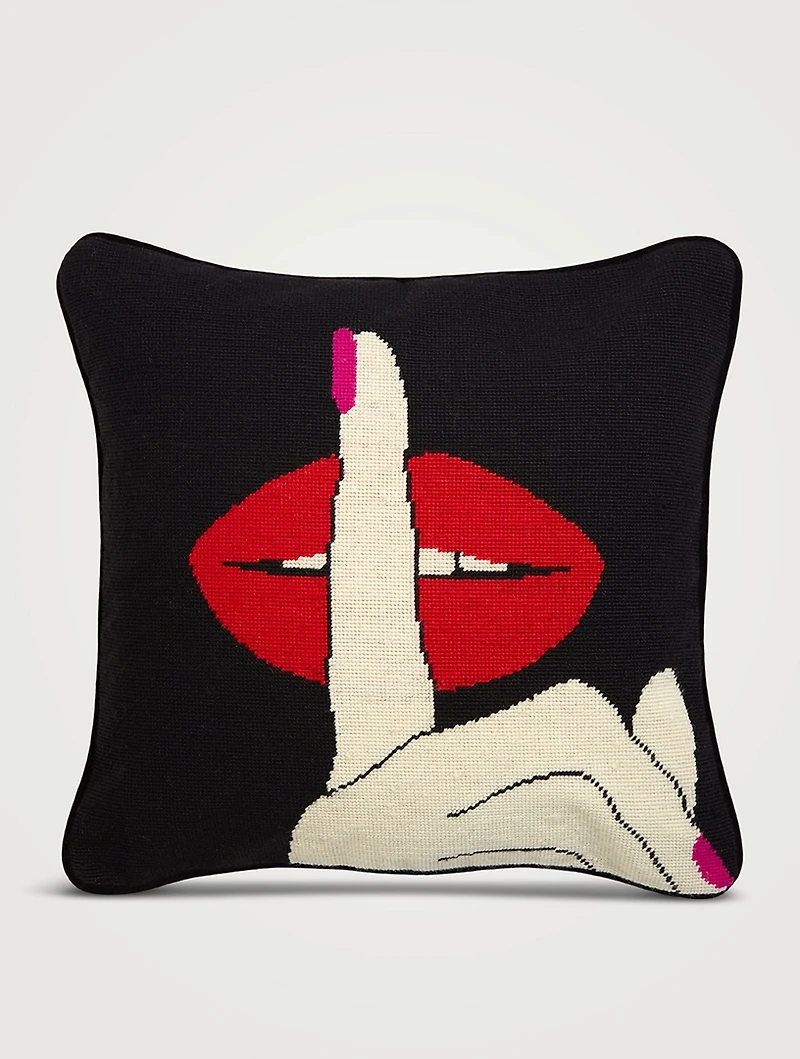 Lips Hush Needlepoint Throw Pillow