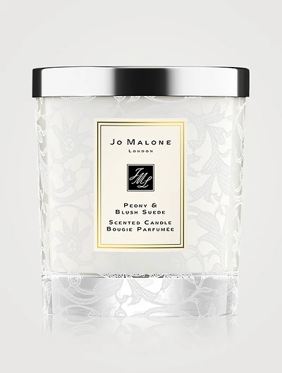Peony & Blush Suede Home Candle with Lace Design