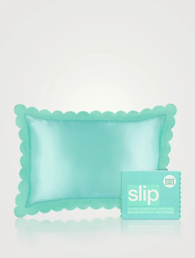 Pure Silk Queen Pillowcase With Scalloped Edge - Turquoise