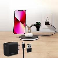 HyperGear 26W MaxCharge 3-in-1 Wireless Charging Stand Compatible with MagSafe – Black