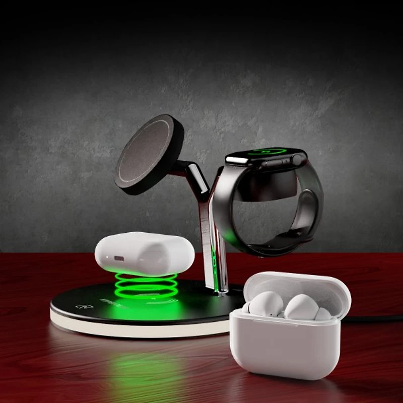 HyperGear 26W MaxCharge 3-in-1 Wireless Charging Stand Compatible with MagSafe – Black