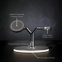 HyperGear 26W MaxCharge 3-in-1 Wireless Charging Stand Compatible with MagSafe – Black