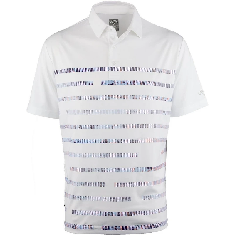 Men's Stretch Textured Linear Printed Short Sleeve Polo